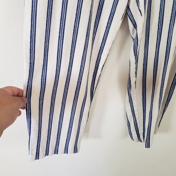 BCBGeneration Pants 8 White & Blue Striped Woven Striaght Leg Business Casual - Picture 3 of 7